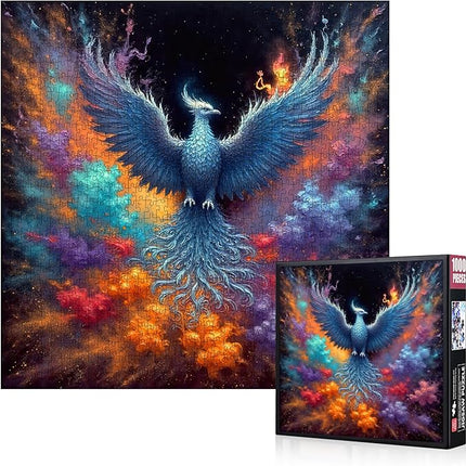 1000 Piece Jigsaw Puzzle for Adults – Blue Phoenix Fantasy Puzzles, Vibrant Colorful Mythical Bird Artwork, Challenging Puzzle Game, Gift for Puzzles Lovers
