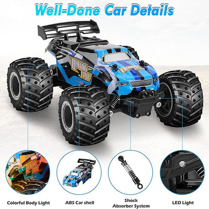 Remote Control Car, Remote Control Truck, 2.4Ghz All Terrain Off-Road Monster Truck, 20 KM/H Rc Cars with LED Bodylight and 2 Rechargeable Batteries Toys for Boys