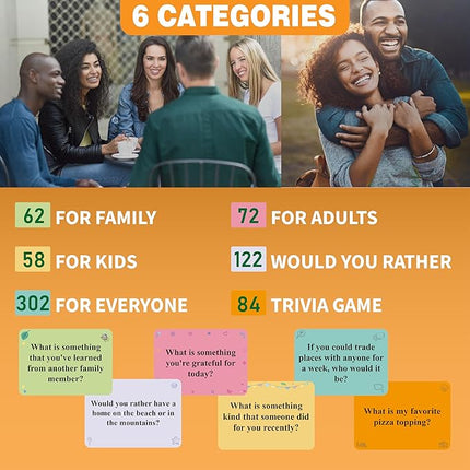 700 Prompts 6 Themes Conversation Cards and Trivia Game Fun for Adults and Kids - Perfect for Family Dinners, Road Trips, and More! (5” X 2” X 2”)