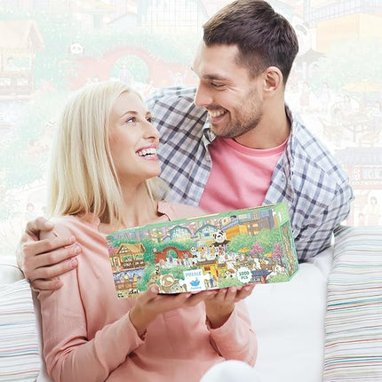 MOMIBOOK Puzzles for Adults 1000 Pieces Jigsaw Puzzles of Chengdu Panda Guide, Painting Image Chinese Difficult Challenging Hard Impossible Puzzle Unique Funny Party Christmas Birthday Gifts