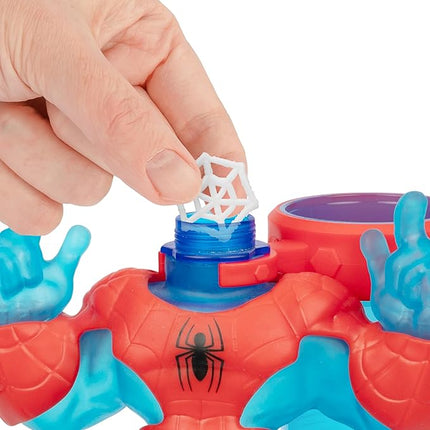 Heroes of Goo Jit Zu Marvel Hero Creator Spider-Man with 3 Unique Goo Fillings, Mix, Fill & Create Your Own Stretchy Spider-Man Hero of Goo JIT Zu Action Figure, Mix, Fill & Create Again and Again.