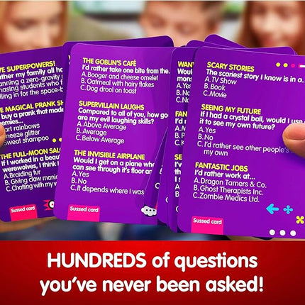 SUSSED Wacky ‘What Would You Do’ Card Game - Fun Boo Basket Stuffer for Girls, Boys & Kids - Builds Social Skills & Confidence - Purple Pack: Dragons, Space & Magic