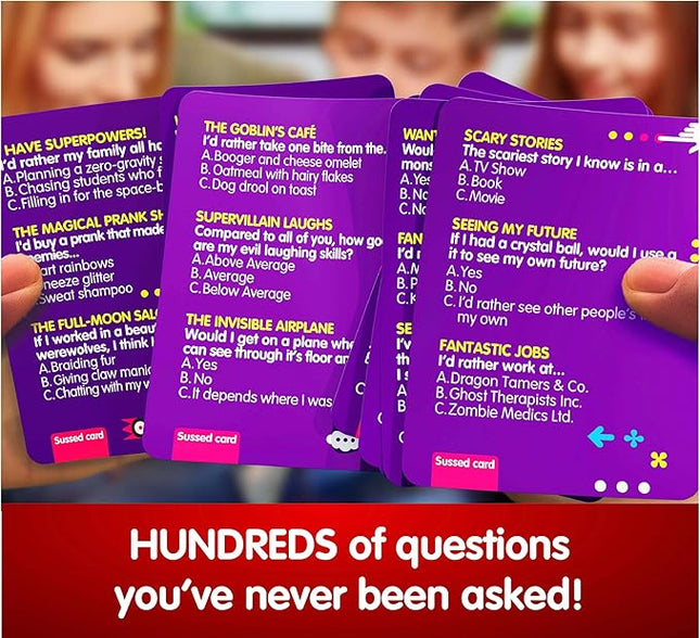 SUSSED Wacky ‘What Would You Do’ Card Game - Fun Boo Basket Stuffer for Girls, Boys & Kids - Builds Social Skills & Confidence - Purple Pack: Dragons, Space & Magic