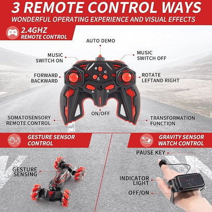 Gesture RC Car, 2.4GHz 4WD Gesture Sensing RC Stunt Car Toys for 6-12 yr Boys Girls, Hand Controlled rc car Offroad 360° Rotation with Lights Music for Birthday Gifts