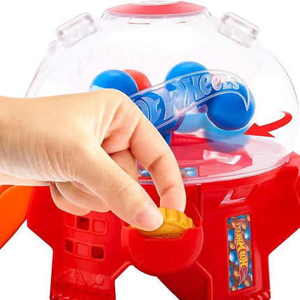 Hot Wheels Toy Car Track Set, Gumball Machine Playset with 1:64 Scale Die-Cast Donut-Shaped Vehicle & Speed Snap Track, Downtown City Candy Shop