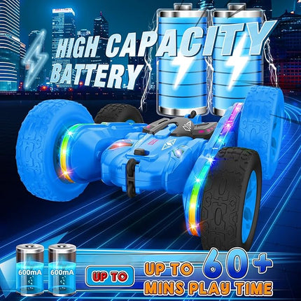 Remote Control Car,RC Cars with Sides Light Strip and Headlights,Double Sided 360 Flips Rotating RC Stunt Car,2.4Ghz All Terrain Toys for Ages 4-8 Kids Toy for Boys Birthday Gift(Blue)