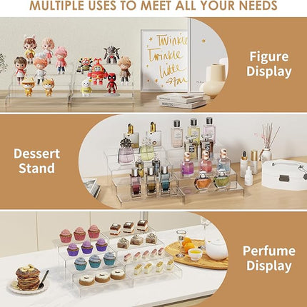 Anglelife 8 Pieces Large Display Risers, 4" Wide Clear Rectangular Tabletop Shelf for Showcase Collectibles, Acrylic Stand for Retail Desktop Jewelry Funko Pop Figures