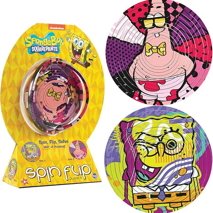 Spin Flip Puzzle: Spongebob & Patrick, 12 Rings, 3D Puzzle, Challenging, Fun, Interactive Brain Teaser for Kids and Adults, Stimulates Creativity