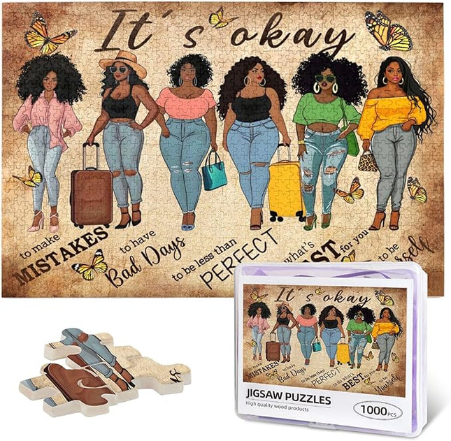 African American Jigsaw Puzzles 1000 Pieces for Adults, Black Woman with Self-Love Affirmations, Empowering Wooden Puzzle for Stress Relief & Home Decor