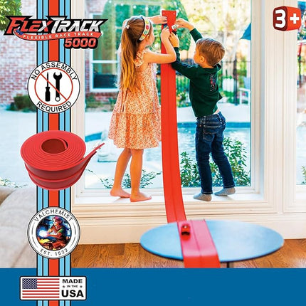 FlexTrack 5000 Flexible Race Car Track for Kids Toy with Suction Cups Compatible with Hot Wheels and Diecast 1/64th Cars and More 15 Feet Long Rolls Up Portable Racetrack (Rocket Red)