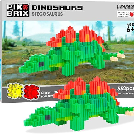 Pix Brix Pixel Art Puzzle Bricks – Dinosaur Series, Stegosaurus – Patented Building Brick Set to Recreate Your Favorite Dino, Includes 552 Pieces – Create 3D Builds Without Water, Iron or Glue