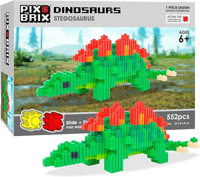 Pix Brix Pixel Art Puzzle Bricks – Dinosaur Series, Stegosaurus – Patented Building Brick Set to Recreate Your Favorite Dino, Includes 552 Pieces – Create 3D Builds Without Water, Iron or Glue