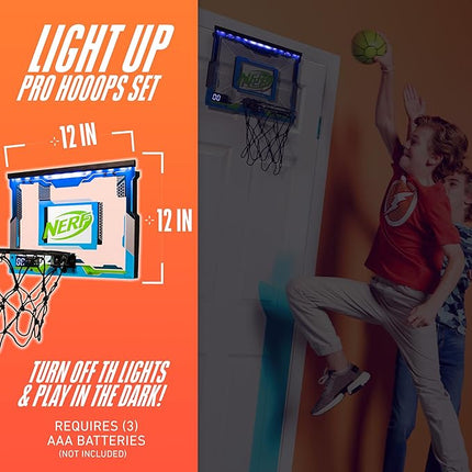 NERF LED Over The Door Mini Basketball Hoop - Light Up Indoor Kids Basketball Hoop - Electronic Slam Dunk Set with Mini Ball - Door + Bedroom Toy for Kids