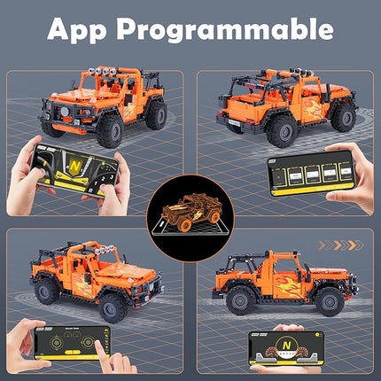 VERTOY STEM Building Car Toys for Kids Boys - Remote & APP Control Block Set, Birthday Gifts for Age 8-12 13+ Year Old, Bigger Orange Model(740+ pcs)