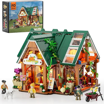 Funwhole Farm-Store Lighting Building-Bricks Set - Farm Shop LED Light Construction Building Model Set 1523 Pcs for Adults and Teen