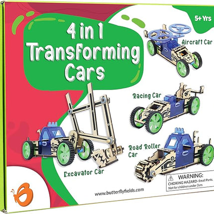 ButterflyEdufields 4in1 STEM Building Car Kits for Kids - DIY 3D Wooden Puzzle Toys, Educational STEM Gifts for Ages 6 to 12