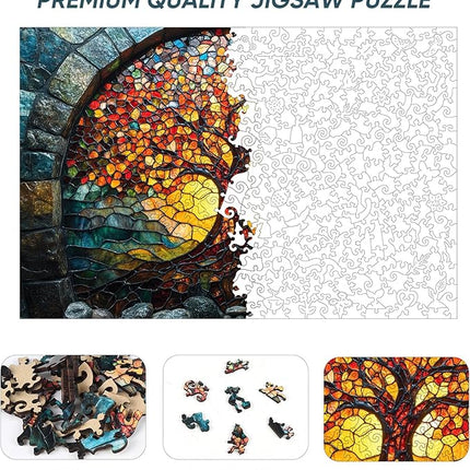 Wooden Puzzles for Adults 500 Pieces, Mosaic Tree of Life Jigsaw Puzzles, Medium, Unique Shape Adult Puzzles, Irregular Creative Gift for Family Game(16.7 * 11.1 in)
