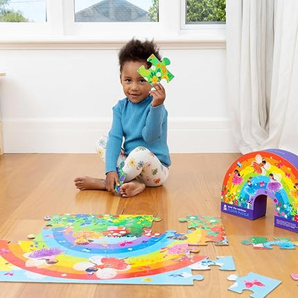 Crocodile Creek 36-Piece Jigsaw Floor Puzzle - Fun Floor Puzzles for Kids Ages 3-5 - Heavy-Duty Shaped Box for Storage - Over The Rainbow - 24" W x 18" H Finished