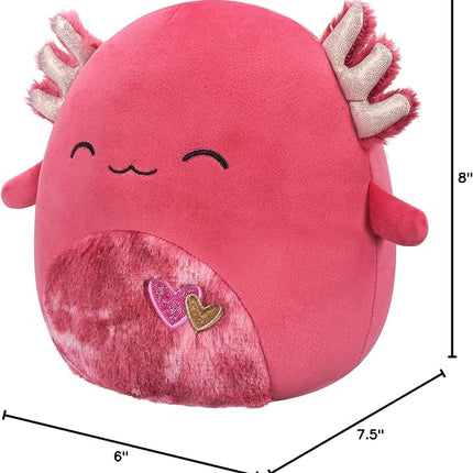 Squishmallows Original 8-Inch IndieMae Maroon Axolotl with Fuzzy Belly and Hearts Embroidery - Official Jazwares Plush