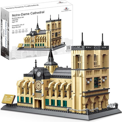 Notre-Dame Cathedral Building Block Set (1382 Pieces) Paris's Notre Dame Cathedral Famous Landmark Series - Architecture Model for Kids and Adults