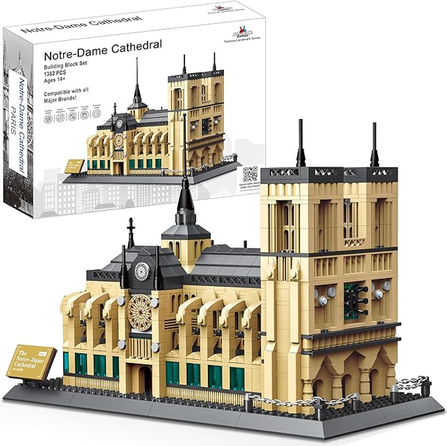 Notre-Dame Cathedral Building Block Set (1382 Pieces) Paris's Notre Dame Cathedral Famous Landmark Series - Architecture Model for Kids and Adults