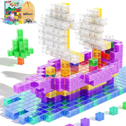 Magnetic Blocks Building Toys - Transparent Rainbow Magnetic Cubes Set, Outdoor Sensory Autism STEM Toys Gifts for Kids Aged 3+ Year Old Boys & Girls