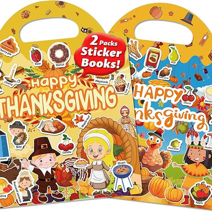 Reusable Sticker Book for Toddlers 2-4 Years, Stickers for Kids, Toddler Sticker Book Ages 1-3, Toddler Craft Activities, Toddlers Travel Toys Ages 2+ Boy Girl Birthday Gifts - Thanksgiving