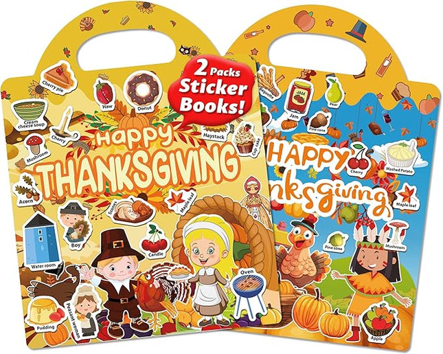 Reusable Sticker Book for Toddlers 2-4 Years, Stickers for Kids, Toddler Sticker Book Ages 1-3, Toddler Craft Activities, Toddlers Travel Toys Ages 2+ Boy Girl Birthday Gifts - Thanksgiving
