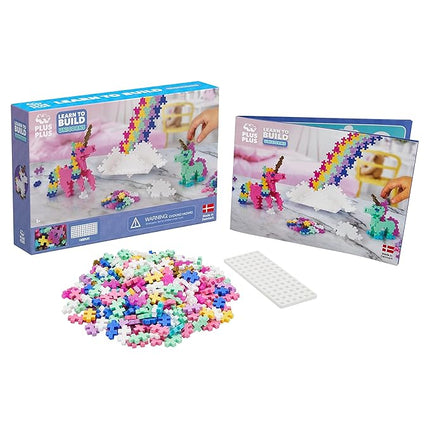 PLUS PLUS Learn to Build Set, Interlocking Mini Building Blocks, 3D Puzzle Construction Stem Toy for Kids - Unicorns, 275 Pieces