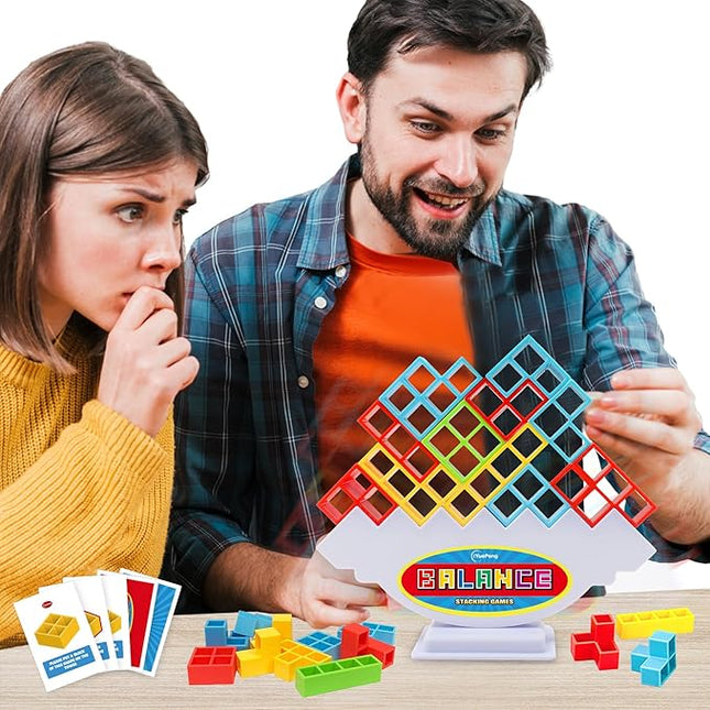 FAVANTIME 48pcs Stacking Game Tetra Balance Tower Stacking Blocks Board Games for 1-4 Players Family Games for Kids, Adults, Party, Travel Team Building Blocks Toy