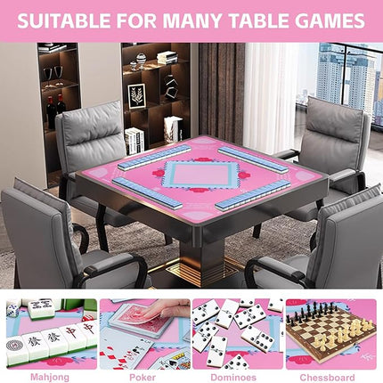 Mahjong Mat, No Creases Mahjong Mat for Table, 31.5x31.5 Inch Anti Slip Noise Reduction Mah jongg Mat, Mahjong Gifts with Carrying Bag, Mahjong Table Mat for Dominoes, Poker, Card, Board Games (Pink)
