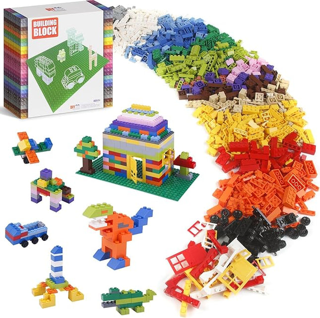 1100 Pieces Building Bricks, Compatible with Lego Classic Building Blocks Bulk with Baseplates, Doors Windows and Wheels, STEM Creative Construction Toys for 6 7 8 9 10 11 12 Year Old