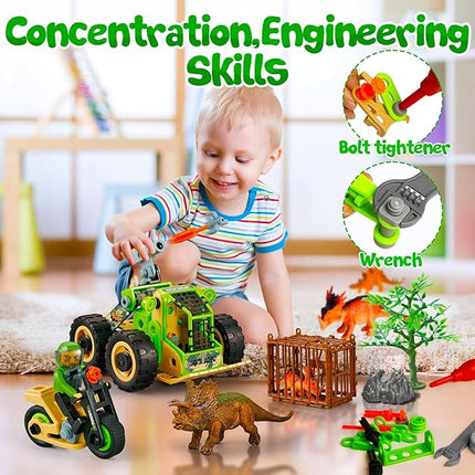 HOMETTER Dinosaur Building Toys, STEM Learning Toys, Construction Engineering Kit for Kids, Creative Set Capturing Dinosaurs Game Christams Ideas Gift for Boys Age 4 5 6 7 8 9 10+ Years Old