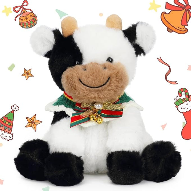 Hopearl Adorable Christmas Plush Cow Toy Floppy Dairy Cattle Soft Stuffed Animal Cute Xmas Gifts for Boys Girls Kids Toddlers, 9''