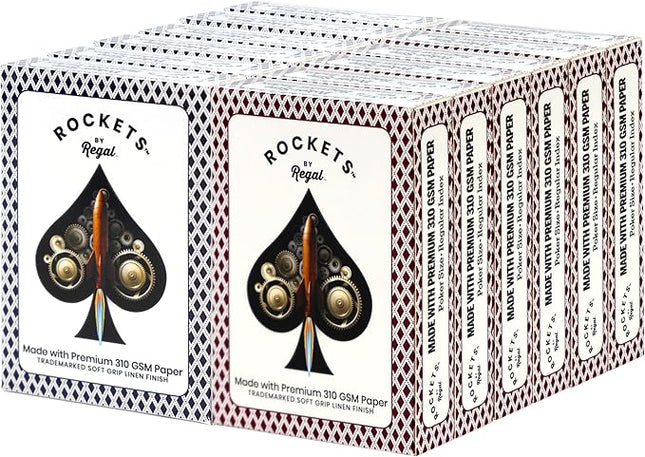 Regal Games [12 Decks] Rockets Bulk Playing Cards Set for Adults & Professionals - 310 GSM Linen Finish - Poker Cards for Blackjack, Euchre, Canasta - Casino Grade, Travel & Game Night Cards