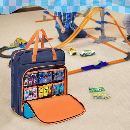 CURMIO Toy Cars Carrying Case Compatible with Hot Wheels Up to 99pcs, Portable Car Toy Storage Organizer Bag for 1/64 Scale Toy Cars, Matchbox Cars, Dolls, Mini Toys, Bag Only