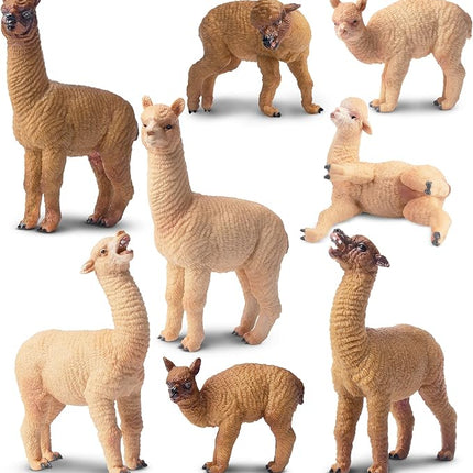 Toymany 8PCS Realistic Alpaca Figurines Llama Figures - Plastic Forest Jungle Animal Figurines, Christmas Birthday Toy Gift for Kids Boys Girls