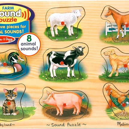 Melissa & Doug Farm Sound Puzzle - Wooden Peg Puzzle with Sound Effects (8 pcs)