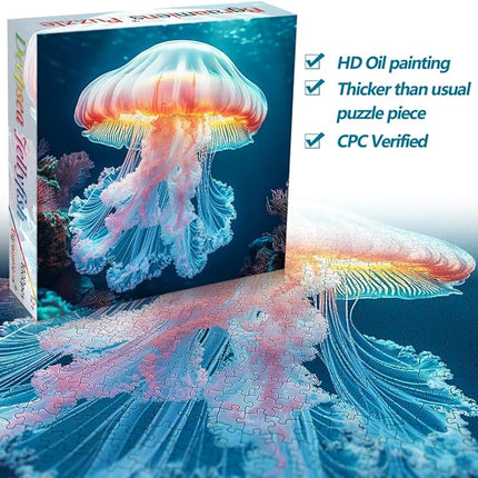 Bgraamiens 1000 Piece Jigsaw Puzzle for Adults - Deepsea Jellyfish - Vibrant Ocean Art Puzzle with Bioluminescent Glow Effect, Challenging Sea Creature Puzzle Gift