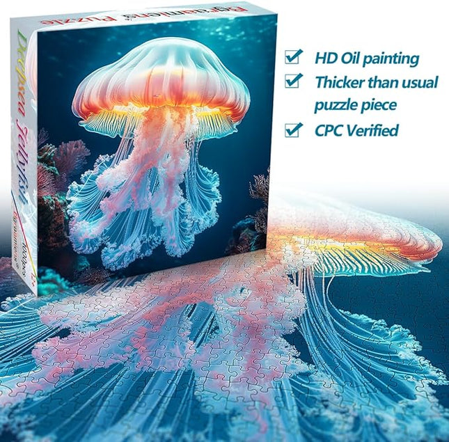 Bgraamiens 1000 Piece Jigsaw Puzzle for Adults - Deepsea Jellyfish - Vibrant Ocean Art Puzzle with Bioluminescent Glow Effect, Challenging Sea Creature Puzzle Gift