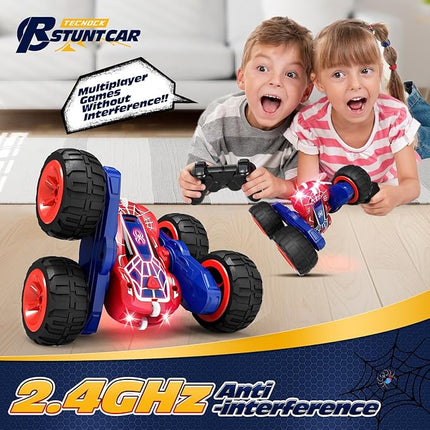 Tecnock Spider Remote Control Car, 2.4GHz RC Cars with USB-C Easy Charging, 4WD Double Sided 360° Rotates & Flips RC Stunt Car, Toys Gift for Boys and Girls Ages 6-8, 8-12