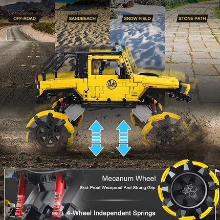 Off-Road Car Building Kits with Remote Control for Adults,Technic Pickup Truck Building Blocks Toys,STEM Engineering Gift for Mens,Boys,Kids-1490PCS(Yellow)