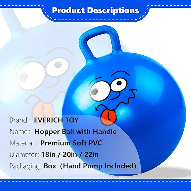 EVERICH TOY Hopper Ball, Bouncing Ball with Handle, 22 Inches Jumping Hoppity Hop Toys, Sit and Bounce on Toys for Boys and Girls Gifts