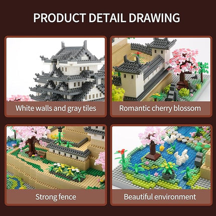 Japanese Micro Building Blocks Sets for Adults 10080 PCS Japan Himeji Castle with Cherry Blossoms Model Kit Big Architecture Landmarks Collection Kit