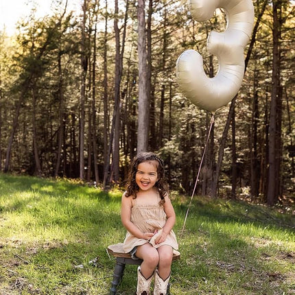 Smlpuame 40 Inch Beige Number 3 Balloons for 3rd Birthday Decorations Boys Girl, Giant Self-Sealing Cream Foil Number 0-10 White Sand Balloon for Women Men Party Anniversary Baby Shower Supplies