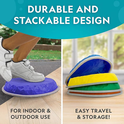 National Geographic Kids Jumbo Balance Stepping Stones – 12 Non-Slip Stepping Stones in 3 Heights with Foam Dice & Play & Learn Cards, Indoor & Outdoor Obstacle Course for Kids Ages 3+