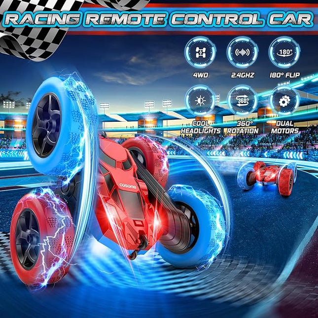 cosone Remote Control Car RC Cars for Kids Toys Rechargeable 360° Rotating 2.4Ghz RC Stunt Car for Kids Birthday Gift for 6 Years Old Boys Toys 6 7 8 9 10 Years Old Boy Gift Ideas (Blue&Red)