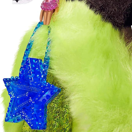 Barbie Extra Doll & Accessories with Long Pigtails & Rainbow Hair Ties in Shorts & Furry Shrug with Pet Pomeranian