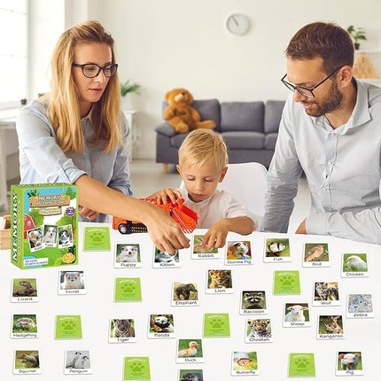 gisgfim 50 Pairs Memory Matching Game Animal Babies Concentration Memory Card Educational Game for Kids Adults A Fun & Fast Baby Animals Game Toddlers Preschool Family Board Gift Matching Games