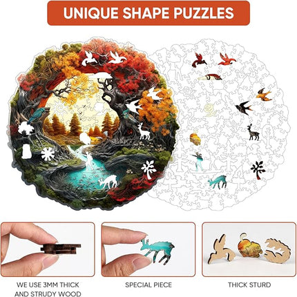 Tree River 200 Pieces Wooden Puzzles for Adults - Autumn Landscape Jigsaw Puzzle with Colorful Trees and Flowing River, Family Night Fun & Thanksgiving Gifts, 11.2x11.1 in